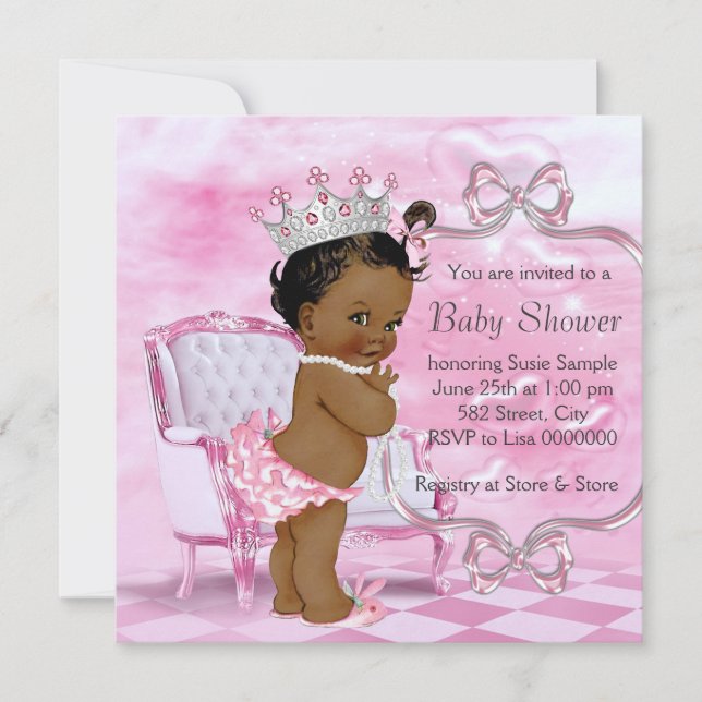 Invitation Elégante Chaise rose Baby shower afro-américain (Devant)