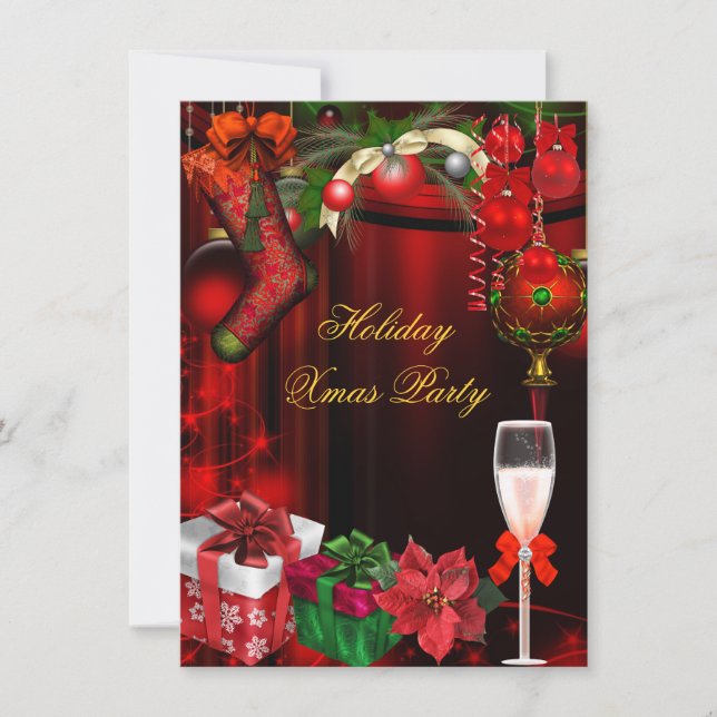 Invitation Élégante Champagne d'or verte de la fête de vacanc (Devant)