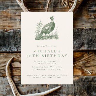 Invitation Elégante Chasse de faisan Vert Adulte Anniversaire