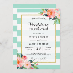 Invitation Elégante Chic Floral Mint Green Mariage Célébratio