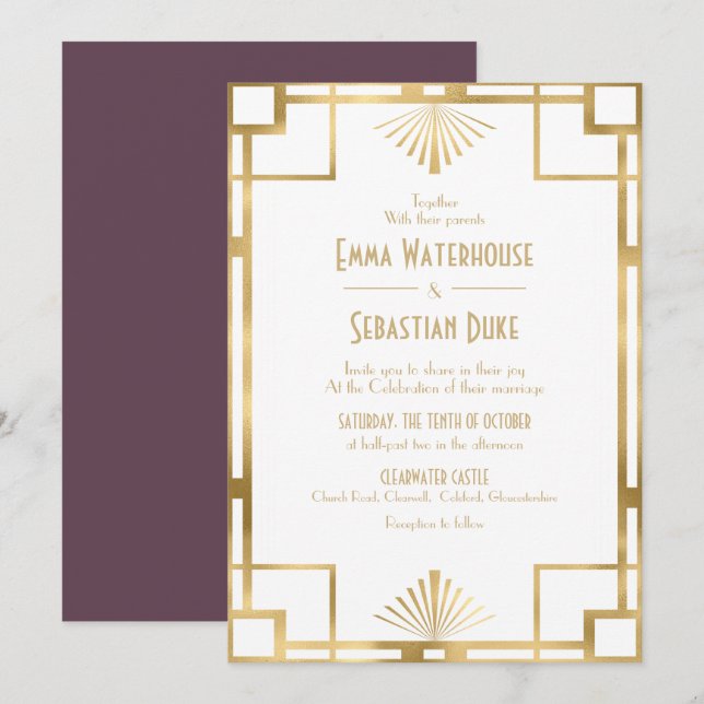 Invitation Élégante chic great art deco wedding invita (Devant / Derrière)