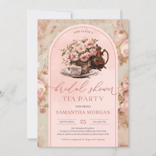 Invitation Elégante chic shabby vintage blush fête du thé de 