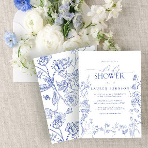 Invitation Élégante Chinoiserie Floral Blue Baby shower