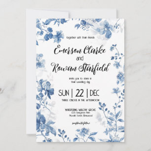 Invitation Élégante Chinoiserie French Blue Toile Floral