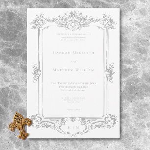 Invitation Élégante Chinoiserie gris clair Cherub Mariage