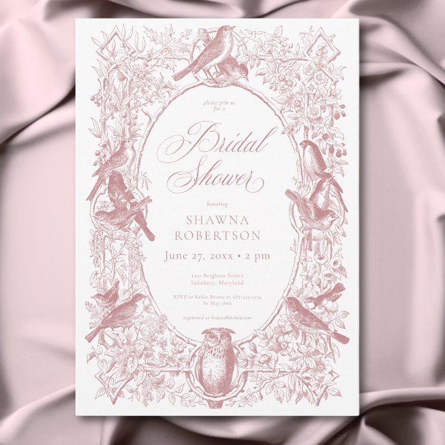 Invitation Elégante Chinoiserie rose Nature & Oiseaux Douche (Elegant Pink Chinoiserie Nature & Birds Shower Invitation)