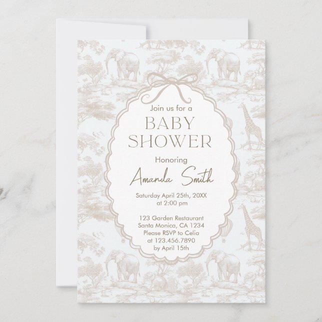 Invitation Elégante Chinoiserie Toile de Jouy baby shower (Devant)