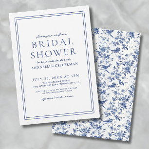 Invitation Élégante Chinoserie Oiseau Floral Bleu Mariage Sho