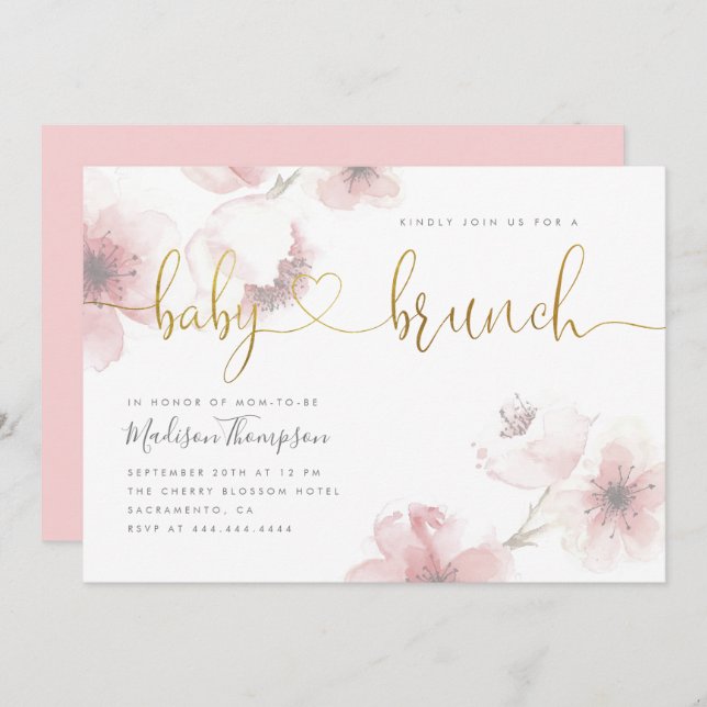 Invitation Elégante Chirurgie Fleur d'Or Bébé Brunch Douche (Devant / Derrière)