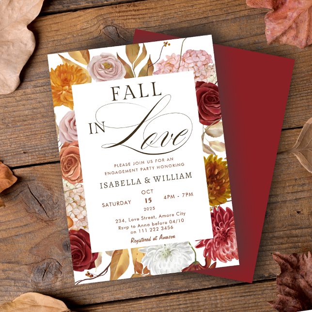 Invitation Élégante chute dans l'amour Floral Engagement Part (Fall in Love Floral Engagement Party Invitation)