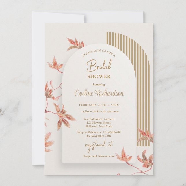 Invitation Elégante chute d'aquarelle feuilles d'or d'arche b (Devant)