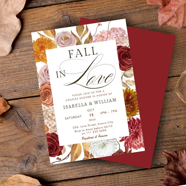 Invitation Élégante chute en amour Couples Floraux Wedding sh (Elegant Fall in Love Couples Wedding Shower Invitation)