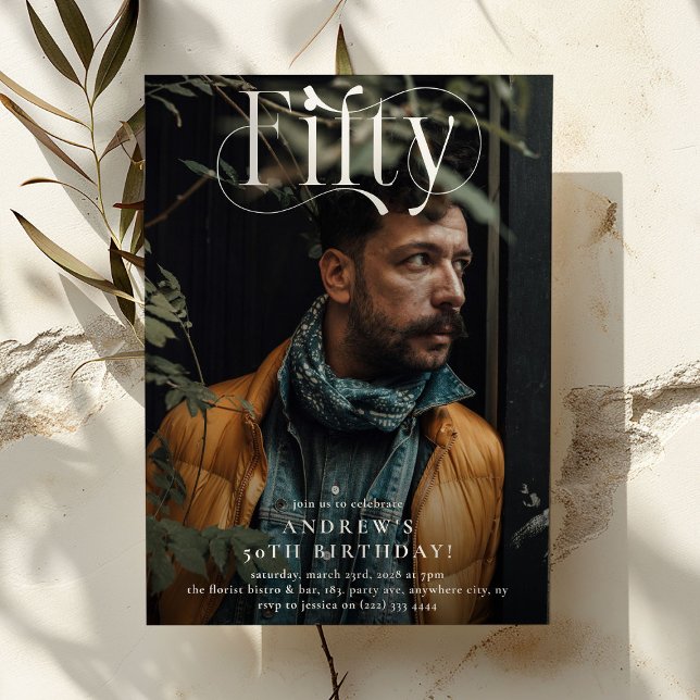Invitation Elégante CINQUANTE Photo 50e fête d'anniversaire (Créateur téléchargé)