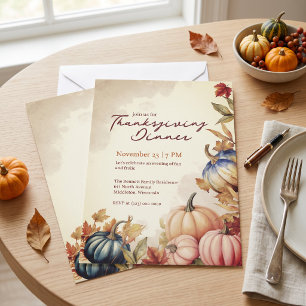 Invitation Élégante Citrouille Aquarelle Thanksgiving