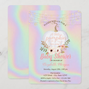 Invitation Élégante citrouille, Baby Shower holographique flo