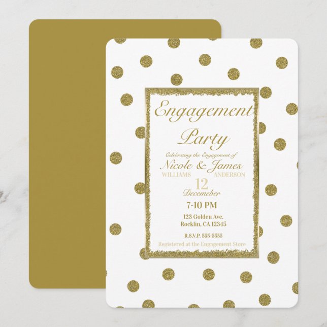 Invitation Élégante Classe & Chic Fête de Fiançailles en Or B (Devant / Derrière)
