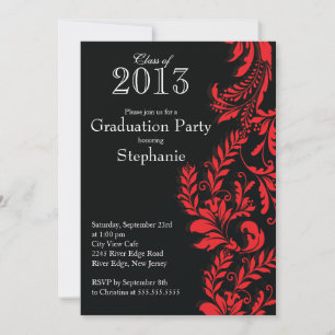Invitation Élégante classe noire rouge du Parti des diplômés