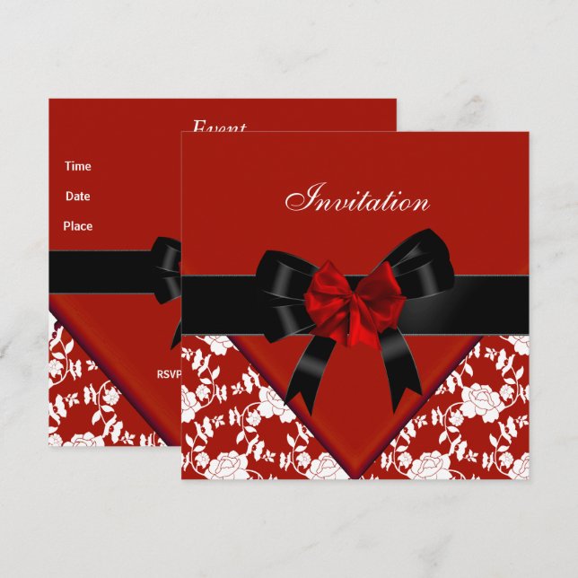 Invitation Élégante Classique Rouge Noir Blanc Fle (Devant / Derrière)