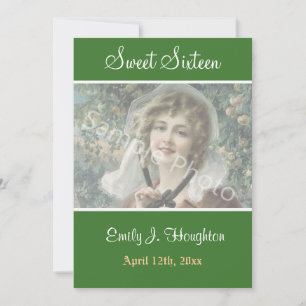 Invitation Elégante, classique vert doux 16 ans photo
