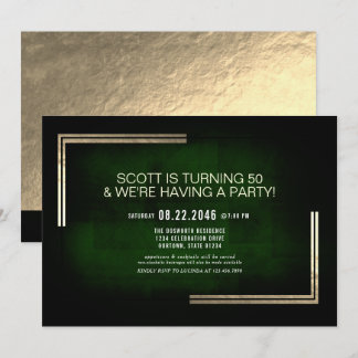 Invitation Elégante Classy Rich Green / Gold fête d'anniversa