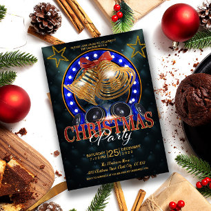 Invitation Élégante cloches or et étoiles or Noël