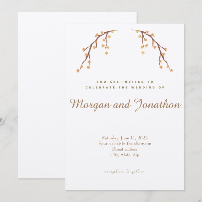 Invitation Elégante collection de Mariages floraux d'automne (Devant / Derrière)