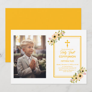 Invitation Élégante communion florale première catholique