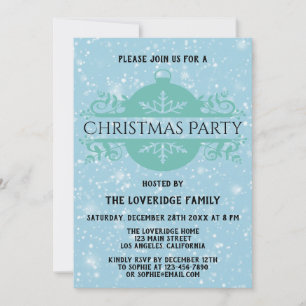 Invitation Elégante Compagnie Bleue Fête de Noël Neige