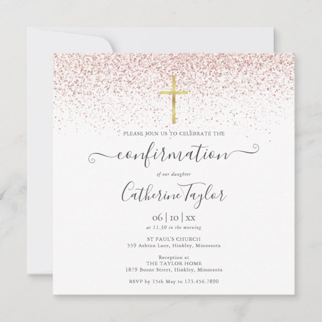 Invitation Élégante confirmation moderne avec paillettes en o (Devant)