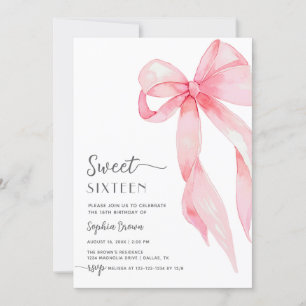 Invitation Elégante Coquette Bow Sweet sixteen anniversaire