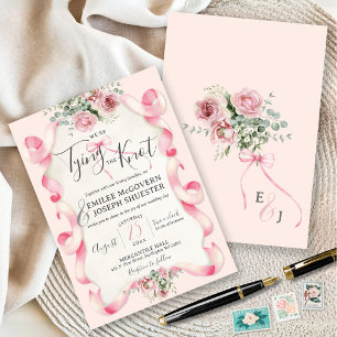 Invitation Élégante coquette cabot rose Mariage de monogramme