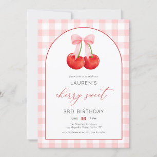 Invitation Elégante Coquette Cerise Sweet Girl 1er anniversai