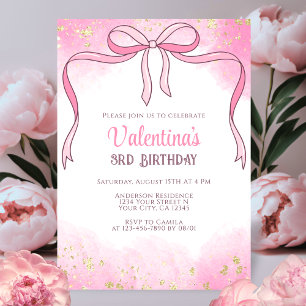 Invitation Elégante Coquette Pink Bow Gold Parties scintillan