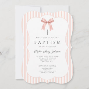 Invitation Elégante Coquette Rose Ruban Fille Baptême