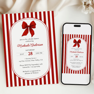 Invitation Élégante coquette rouge à nœud pour la baby shower