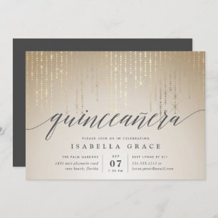 Invitation Élégante cordes d'or lumières Quinceanera