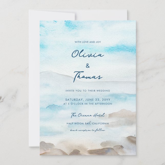 Invitation Elégante côte rocheuse Mist Ocean Sea Lake Mariage (Devant)