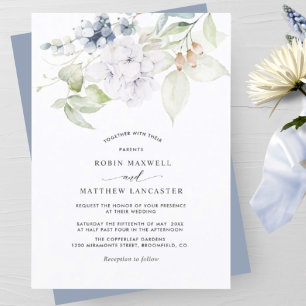 Invitation Elégante couleur bleu azur Mariage floral