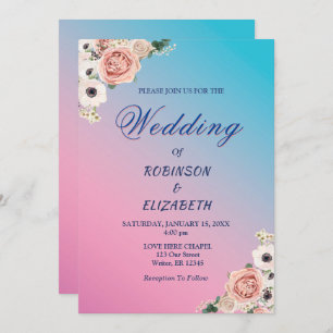 Invitation Elégante couleur bleu rose Mariage sur mesure