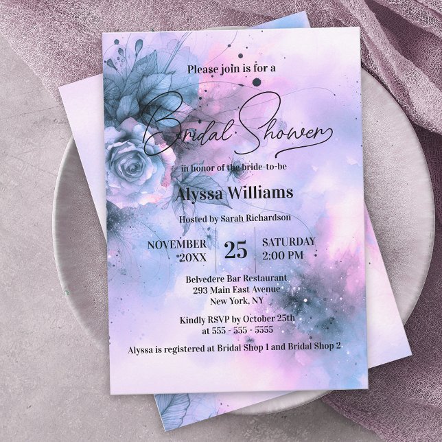 Invitation Elégante couleur bleu violet Rose Fête des mariées (Créateur téléchargé)