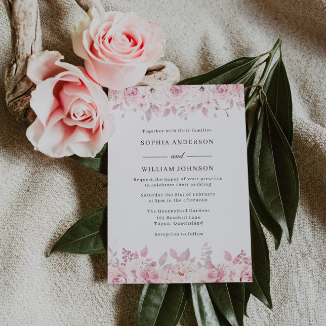 Invitation Elégante couleur de l'aquarelle bleu Rose Mariage (Créateur téléchargé)