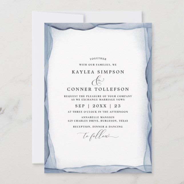 Invitation Elégante couleur Mariage bleu foncé Abstrait (Devant)