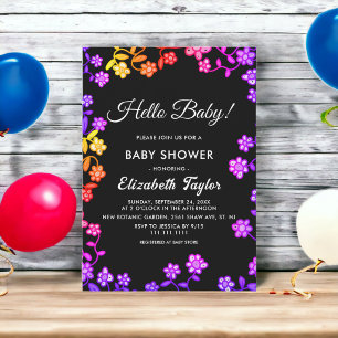 Invitation Elégante couleur néon Rose Baby shower floral clai