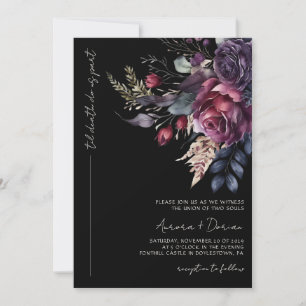 Invitation Elégante couleur noire gothique Mariage floral