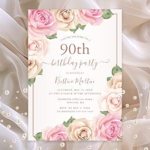 Invitation Elégante couleur or Rose couleur or florale 90e an