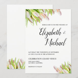 Invitation Elégante couleur rose et vert Mariage tulipe