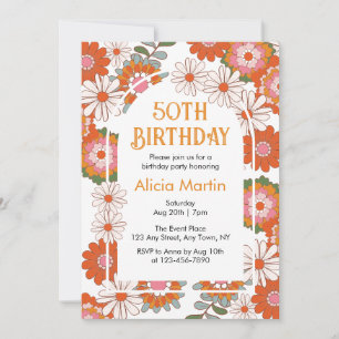 Invitation Elégante couleur Super fleur et feuille Anniversai