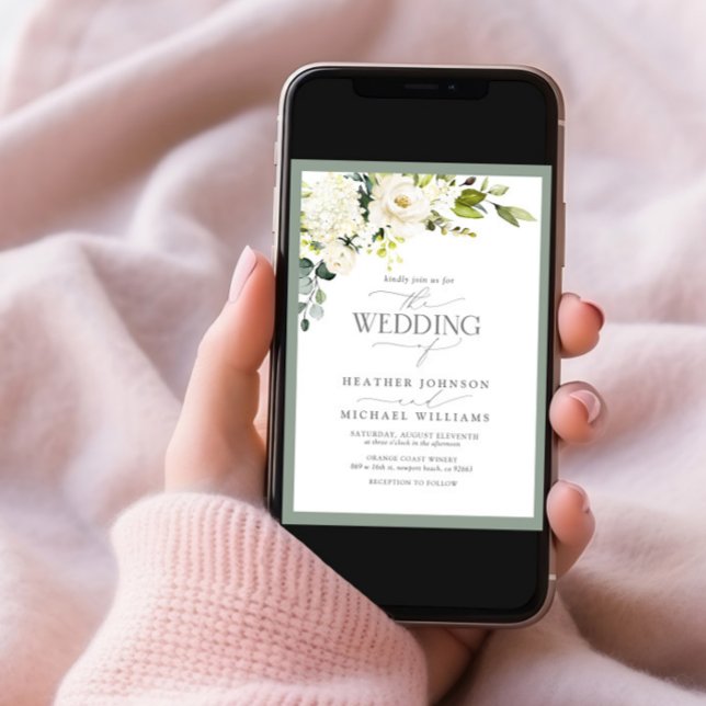 Invitation Elégante couleur vert gris-blanc (Créateur téléchargé)