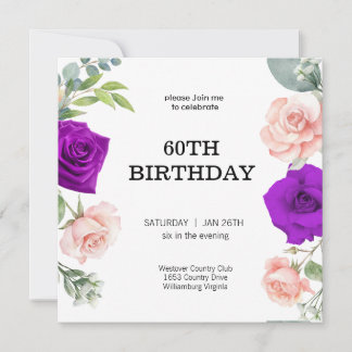 Invitation élégante couleur violet 60e anniversaire Invitatio