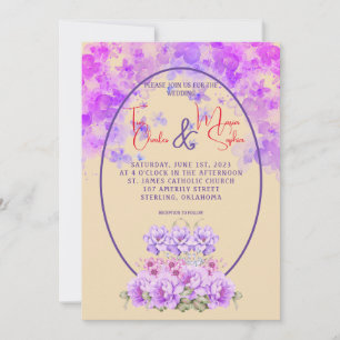 Invitation Elégante couleur violet aquarelle Floral